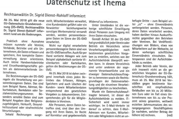 Zeitungsartikel Datenschutz Dienst-Rohloff